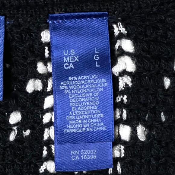 J.H. Collectibles Tweed Boucle Cardigan Sweater L Black White Acrylic Wool Blend - Picture 6 of 8